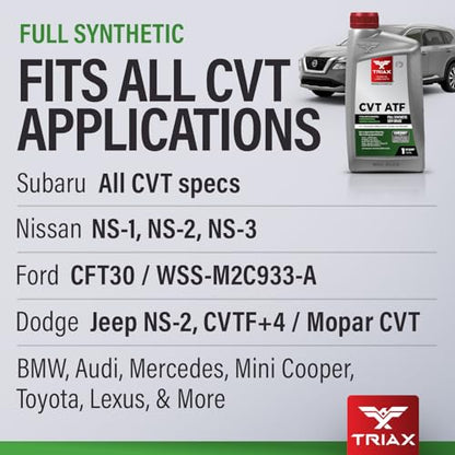 TRIAX CVT ATF – Universal Full Synthetic CVT Transmission Fluid (Green) – for Nissan NS-3, NS-2, Subaru CVTF-II, Honda HCF-2, Toyota CVT FE & Many More (5 Quart - Pack of 3) - size: 5 Quart Jug - 3 Pack