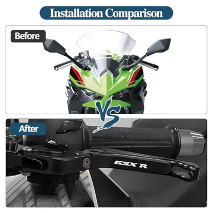 for Suzuki GSX-R 600 750(2006-2024) 1000R(2009-2024) GSX-R 1000(2005-2006) Motorcycle Brake and Clutch Lever Set Adjustable CNC Aluminum Replacement Clutch Levers(Black) - color: Black