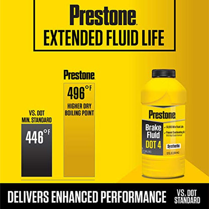 Prestone AS800Y DOT 4 Brake Fluid, Synthetic, High Grade, 50,000 Mile, 12 oz. - size: 12 Fl Oz (Pack of 1)