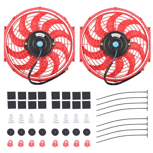 12" Electric Radiator Cooling Fan Assembly Kit 12V 80W，Red, 2 PCS - size: 12” -2PCS, style: Red