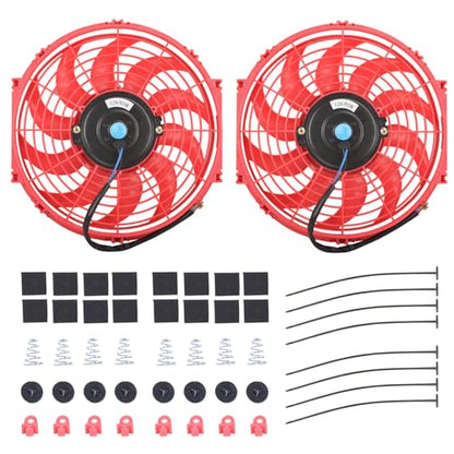 12" Electric Radiator Cooling Fan Assembly Kit 12V 80W，Red, 2 PCS - size: 12” -2PCS, style: Red