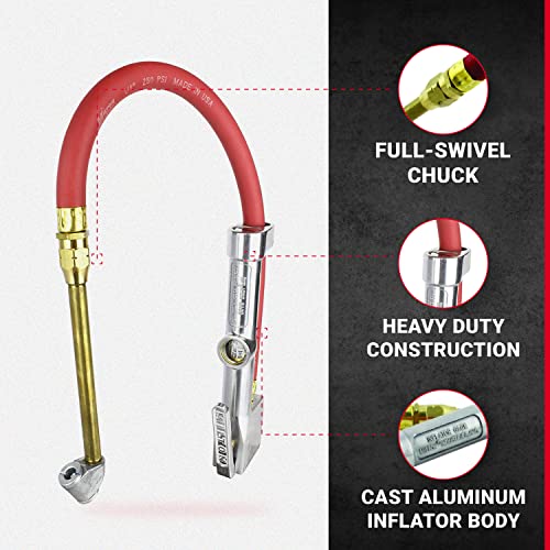 New & Improved - Tire Inflator Gauge with Dual Head Air Chuck 15” Air Hose 10-160 PSI
