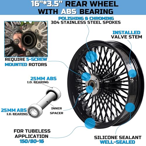 FatFlex 16" Rear Wheel Black Fat Spokes 3.5" Rim - color: 16" x 3.5" Black+Black+Black
