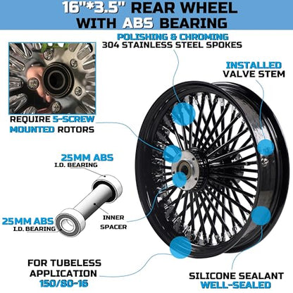 FatFlex 16" Rear Wheel Black Fat Spokes 3.5" Rim - color: 16" x 3.5" Black+Black+Black