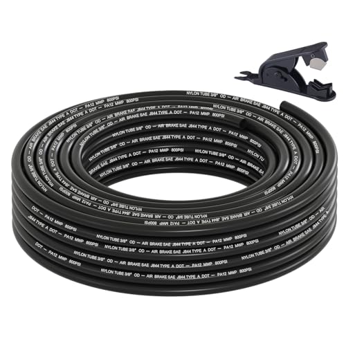 3/8" DOT Air Line, 50FT SAE J844 PA12 Nylon Air Tubing with Cutter - size: 3/8" OD 50FT