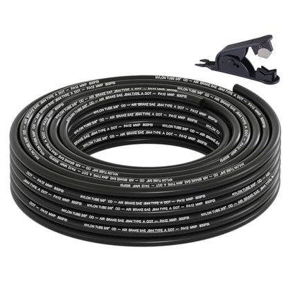 3/8" DOT Air Line, 50FT SAE J844 PA12 Nylon Air Tubing with Cutter - size: 3/8" OD 50FT