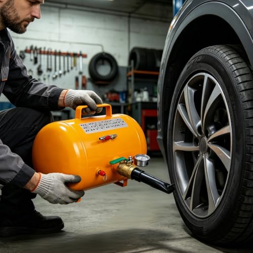 TUFFIOM 5 Gallon Air Tire Bead Blaster Seater w/Pressure Gauge & Handle, Wheel Seating Tool Inflator Tank for Truck ATV, 85-116PSI Operating Pressure - color: yellow