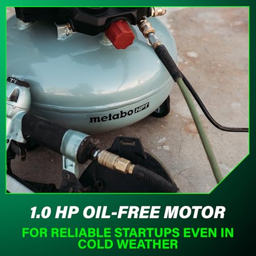 Metabo HPT Pancake Air Compressor, 6-Gallon 165PSI, Portable Air Compressor with 1.0 HP Oil-Free High Efficiency Motor, Lihghtweight, Quick Couplers for Fast Tool Changes, EC711S - style: 6-Gallon Pancake, 165 PSI
