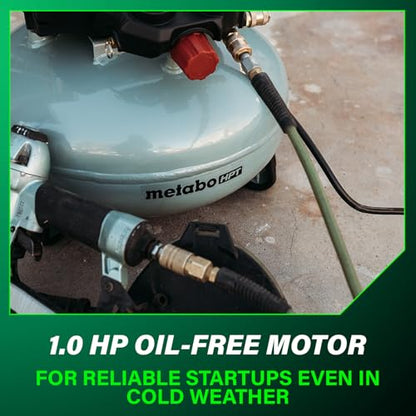 Metabo HPT Pancake Air Compressor, 6-Gallon 165PSI, Portable Air Compressor with 1.0 HP Oil-Free High Efficiency Motor, Lihghtweight, Quick Couplers for Fast Tool Changes, EC711S - style: 6-Gallon Pancake, 165 PSI