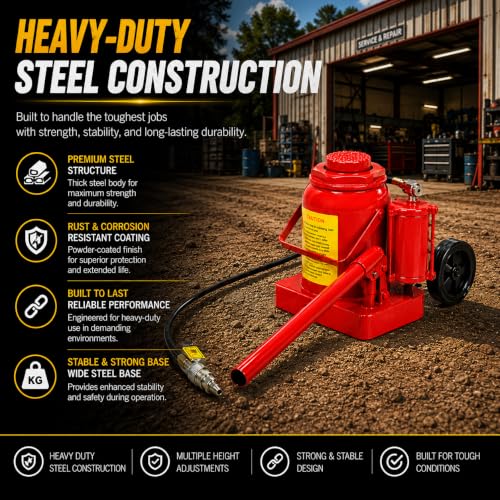 Stark USA 50 Ton Air Hydraulic Jack, Industrial Pneumatic Bottle Jack with Long Handle & Wheels, Professional Heavy Equipment Lift for Semi Trucks, Buses, Trailers, RVs & Agricultural Machinery - size: 50 Tons Pneum Floor Jack