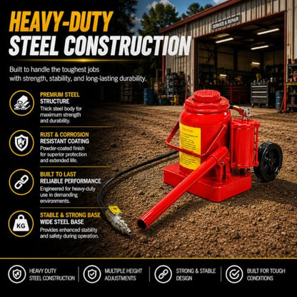 Stark USA 50 Ton Air Hydraulic Jack, Industrial Pneumatic Bottle Jack with Long Handle & Wheels, Professional Heavy Equipment Lift for Semi Trucks, Buses, Trailers, RVs & Agricultural Machinery - size: 50 Tons Pneum Floor Jack