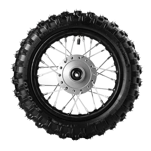 10 Inch 2.5-10 Front Wheel Tire with 1.4 x 10 Rim and Disc brake rotor With 12mm Bearing for 50cc 70cc 90cc 110cc Dirt Pit Bike CRF50 DRZ70 PW50 BBR50 TTR50 DRZ50 SSR (Front Wheel Tyre)