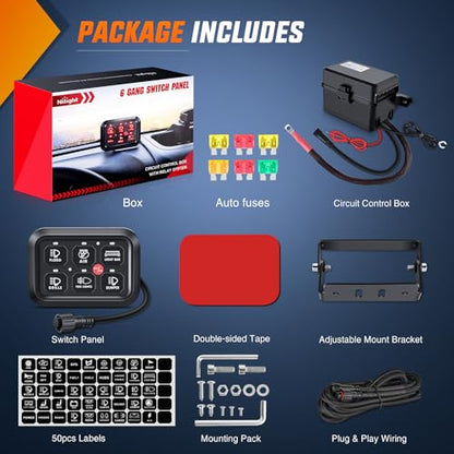 Nilight 6 Gang Switch Panel Relay System Automatic Dimmable - color: Red, size: 6 Gang Switch