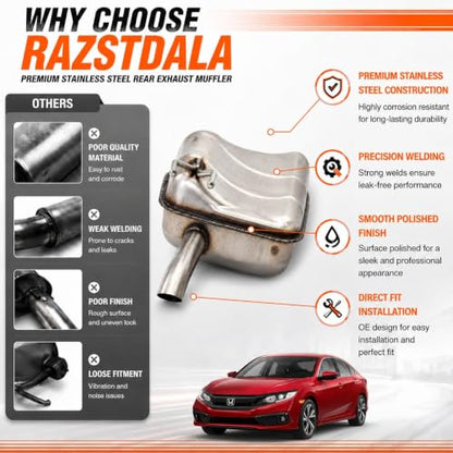22824 Left Rear Exhaust Muffler for 2016-2019 Honda Civic Sedan 1.5L E413H - size: Honda Civic Sedan 2016-2019 1.5L