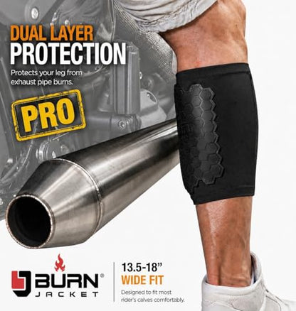 BurnJacket Pro Motorcycle Exhaust Pipe Burn Protective Sleeve Leg Guard Longer Dual Layer Protection, Fits 13.5-18 Inch Calf - Heat Shield for Legs, Calf Guard - Premium Motorcycle Accessories - style: Pro Protection - 13.5 - 18 Inch Wide Fit