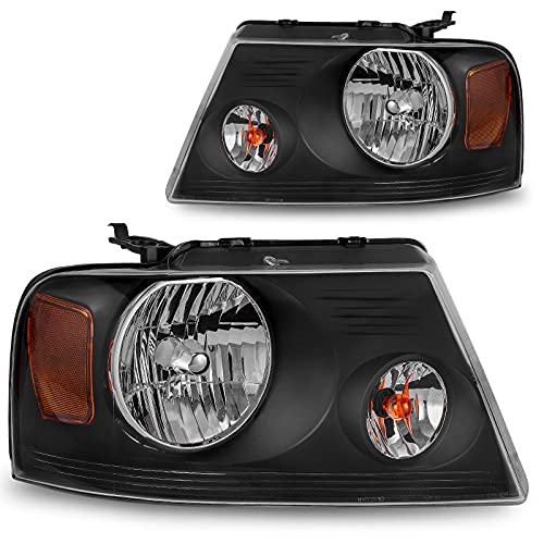DWVO Headlight Assembly Kit Compatible with 04 05 06 07 08 Ford F150 / 2006 2007 2008 Lincoln Mark LT Pickup Passenger and Driver Side Black Housing Amber Reflector Clear Lens - color: A Black Housing Amber Reflector Clear Lens, size: OE Replacement