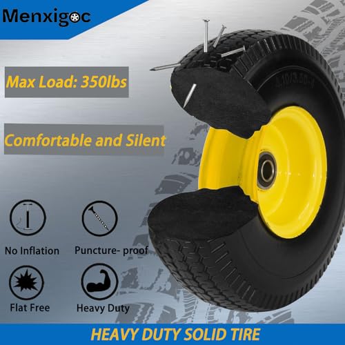 4.10/3.50-4" Tire and Wheel, 10" Solid Tire, 5/8" Bearing with 3/4" & 1/2" Extra Bearings, 4.10/3.50-4 Flat Free Wheels, 2.2" Offset Hub for Hand Truck Garden Wagon Cart Trolley Dolly - 2Pack - color: yellow