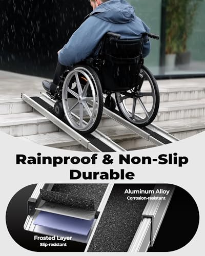 7FT Telescoping Aluminum Portable Wheelchair Ramp with Bag, 600LBS - size: 4 to 7 FT