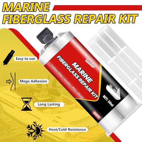 Marine Fiberglass Repair Kit, 100ml White Gel Coat Repair Kit for Repairing Cracks, Holes, Chip in Boat, Jet Ski, Yacht, Surfboard, Sturdy and Waterproof Fiberglass Filler for Tile, Acrylic, Ceramic