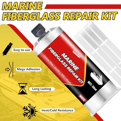 Marine Fiberglass Repair Kit, 100ml White Gel Coat Repair Kit for Repairing Cracks, Holes, Chip in Boat, Jet Ski, Yacht, Surfboard, Sturdy and Waterproof Fiberglass Filler for Tile, Acrylic, Ceramic