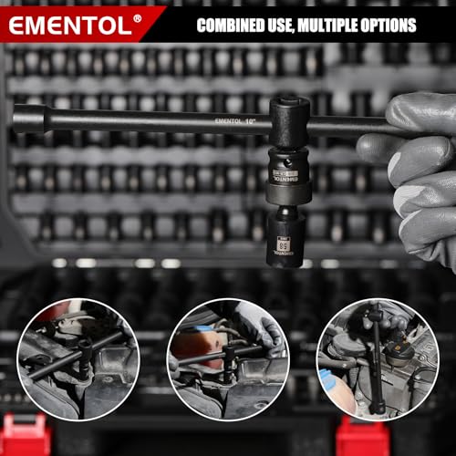 EMENTOL 189-Piece Impact Socket Set, 1/4" & 3/8" Drive Metric and SAE Sizes, CR-V Steel, Includes Deep & Shallow Sockets, Ratchets, Bits, Extensions, Spark Plug Socket & More, with Plastic Tool Case - size: 1/4" & 3/8" 189pcs