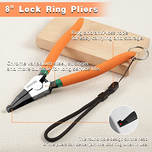 8-Inch Lock Ring Pliers Flat Snap Ring Pliers with Ring and Anti-loss Rope Special Circlip Pliers Reverse Pliers Retaining Ring Pliers Spreader Pliers for Transmission Transfer Cases - size: 8" with Ring & Rope