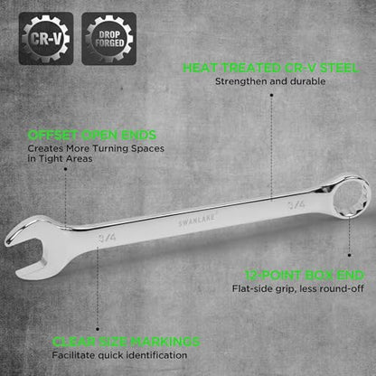 SWANLAKE 15-Piece SAE Wrench Set, V Notch Premium Combination Wrenchs Set, SAE 1/4" to 1-1/16", Max Torque, 12-Point, Chrome Vanadium Steel, with Storage Rack - style: 15pcs SAE Combination