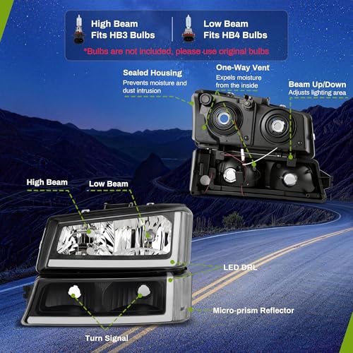 AUTOSAVER88 LED DRL Headlights Compatible with 03-06 Chevy Silverado Black - color: LED - Black/Clear/Clear