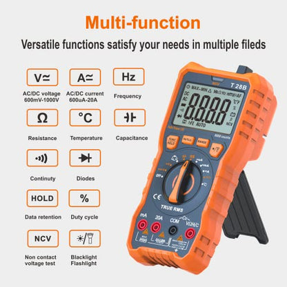 True RMS Digital Multimeter Tester, Auto-Ranging AC DC 20A Ohmmeter 1000V Voltmeter with NCV, Measure Voltage Current Amp Resistance Diode Continuity Duty-Cycle Capacitance Temperature, for Home Auto - style: up to 1000V/20A
