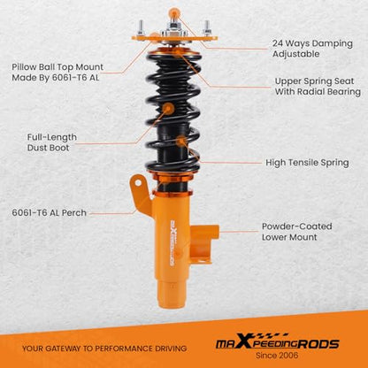 maXpeedingrods Coilovers for Mazda5 2006-2010, for Mazda 3 2004-2013, 24 Levels Damper Adjustable Coilovers Suspension Kit, Spring Shock Absorber Struts, Height Adjustable Lowering Kit, Gold
