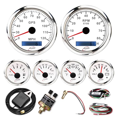 RACETECH 6 Gauge Instrument Set 120 MPH 8000 RPM - White Dial