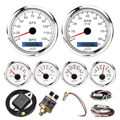 RACETECH 6 Gauge Instrument Set 120 MPH 8000 RPM - White Dial
