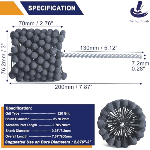 Garhgi 3 Inch (76.2mm) Cylinder Hone with 320 Grit Flexible Resilient Ball - size: 3.000"(76.2mm), style: 320 Grit