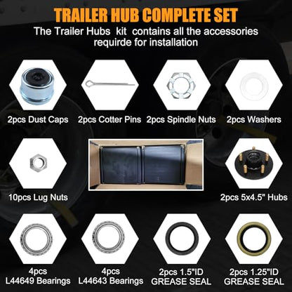 5 Lug Trailer Hub 2000Lbs, Fits 1"/1-1/16" Straight Spindle, 5x4.5 Boat Axle 2Pk - style: 5 on 4.5" Trailer Hub Kit for 2,000 lb Axle