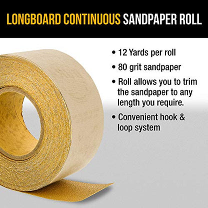 Dura-Gold Premium - 80 Grit Gold - Hook & Loop Backing Longboard Continuous Sandpaper Roll, 2-3/4" Wide, 12 Yards Long - For Automotive & Woodworking Air File Long Board Sanders, Hand Sanding Blocks - size: 80-Grit