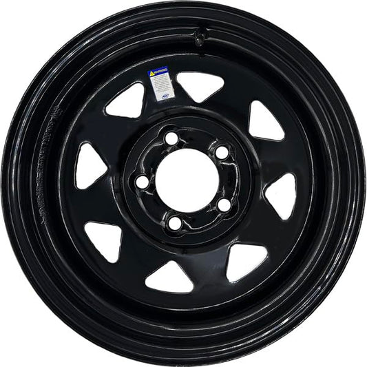 Premium Service 15x6 5 on 4.5 Spoked Steel Trailer Wheel (Black) - color: Black