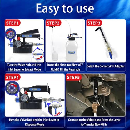 10L（2.64gal） Pneumatic Transmission Fluid Extractor and Dispenser-Transmission Fluid Pump with 15 Metal ATF Filler Adapters for Automotive Use,Transmission Fluid Transfer Pump