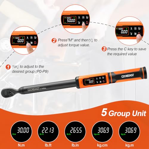 Digital Torque Wrench 1/2 Drive,Preset Value(3.76-250.8Ft.lbs./5.1-340Nm) - color: Black, size: 1/2-inch(3.76-250.8 Ft.lbs./5.1-340Nm)