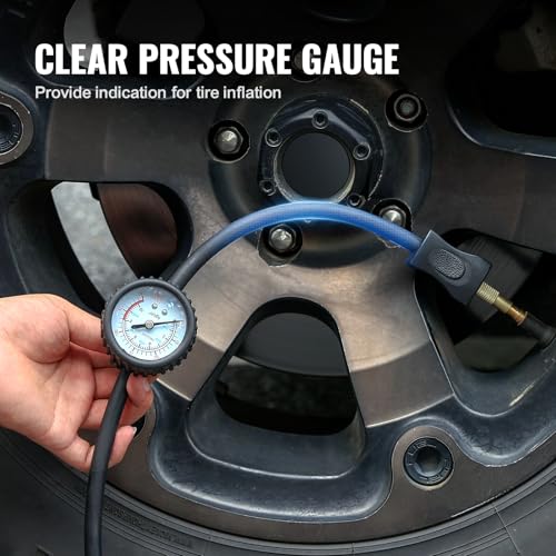VEVOR 12V Portable Tire Inflator, 7.06CFM Heavy Duty Air Compressor, 150PSI Offroad Air Pump with Adapters for Car SUV RV Truck - Include 6.5FT Power Cord, 26FT Air Hose with Pressure Gauge, Carry Bag - style: 7.06CFM