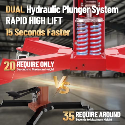 1322Lb Heavy Duty Transmission Jack, 33.5"-69" High Lift Hydraulic Telescoping Transmission Jack, 2-Stage Telescopic Transmission Stand with Foot Pedal & 360° Swivel Wheel, Red - color: red