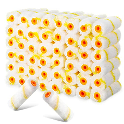 Leumoi 100 Pcs 4 Inch Microfiber Paint Roller Covers, Yellow White - color: Yellow/White