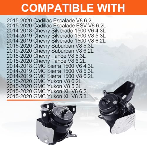 Engine Motor Mount Compatible with Cadillac Escalade 15-20，Chevy Silverado 14-20/Suburban 15-20,GMC Sierra 14-19/Yukon 15-20/Yukon XL 15-20,Replacement for A5739W A5738W - size: 15-20 Cadillac Escalade V8 6.2L