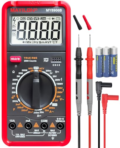 MY8906B Multimeter Tester TRMS Digital Multimeter 750V-1000V Measures DC/AC Voltage DC/AC Current Resistance Continuity Diodes Frequency Transistor HEF NCV Live Wire Detection