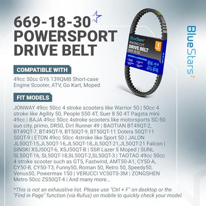 BlueStars 669-18-30 Racing CVT Drive Belt - Fits 49cc 50cc GY6 139QMB - size: 669-18-30