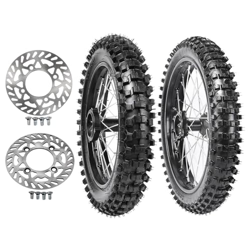 17/14 Dirt Bike Wheel Set, 70/100-17 Front 90/100-14 Rear Tire Rim Assembly with 0.59in 15mm Bearings and Brake Rotors for 110cc 125cc 140cc 150cc Pit Bike