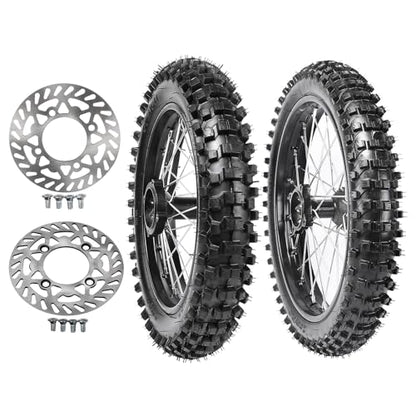 17/14 Dirt Bike Wheel Set, 70/100-17 Front 90/100-14 Rear Tire Rim Assembly with 0.59in 15mm Bearings and Brake Rotors for 110cc 125cc 140cc 150cc Pit Bike