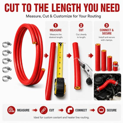 1/4" (6mm) High-Temp Silicone Heater Hose Kit, 5FT Red, 5 Clamps - color: Red, size: 1/4" ID-5FT (ID 6mm)