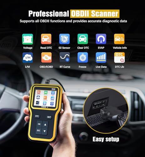 OBD2 Scanner & Battery Tester, Car Diagnostic Tool for Check Engine Light - color: yellow