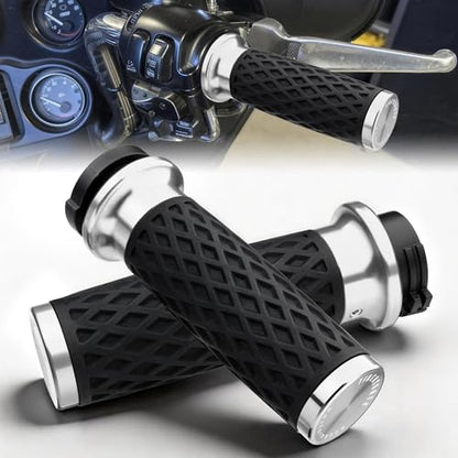 Chrome 1" Silicone Cable Throttle Grips with End Cap for Harley - color: Chrome