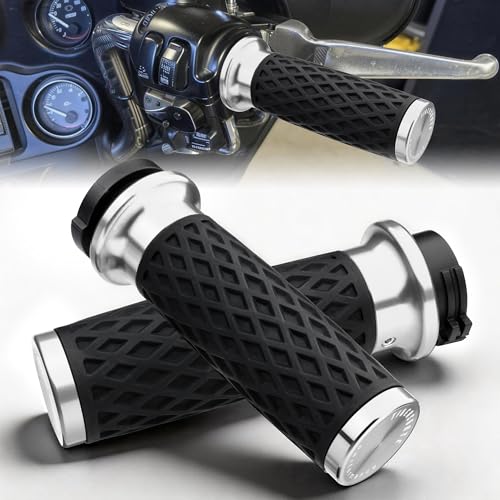 Chrome 1" Silicone Cable Throttle Grips with End Cap for Harley - color: Chrome